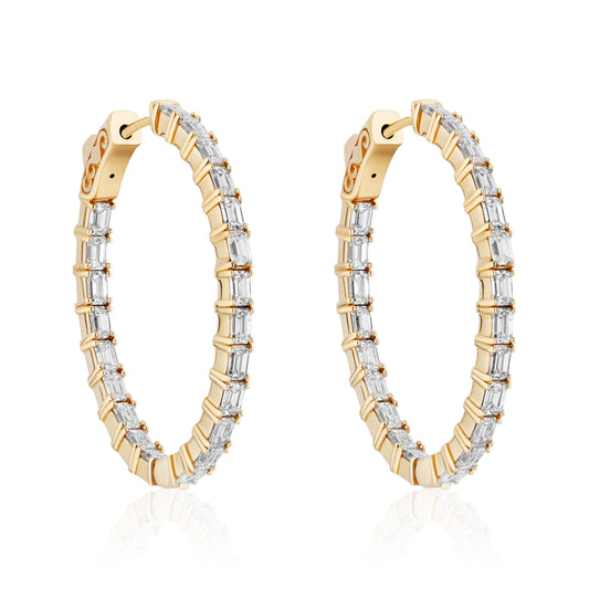 Large Emerald Cut Diamond Hoops