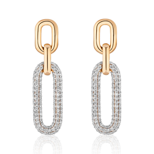 Gold Link & Diamond Drop Earrings