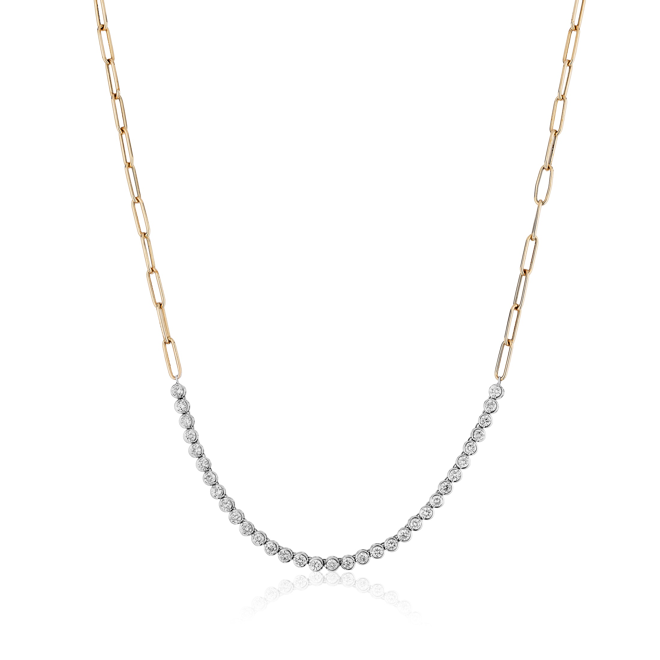 Paperclip Bezel Set Diamond Tennis Necklace