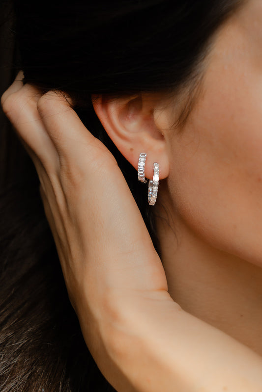 Emerald Cut Diamond Hoops