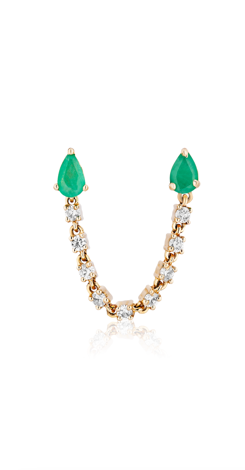 Single Emerald & Diamond Chain Earring